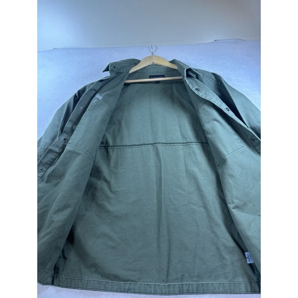 No Boundaries Men's Large Green Utility Jacket W/Snap Buttons &‎ 2 Chest Pockets